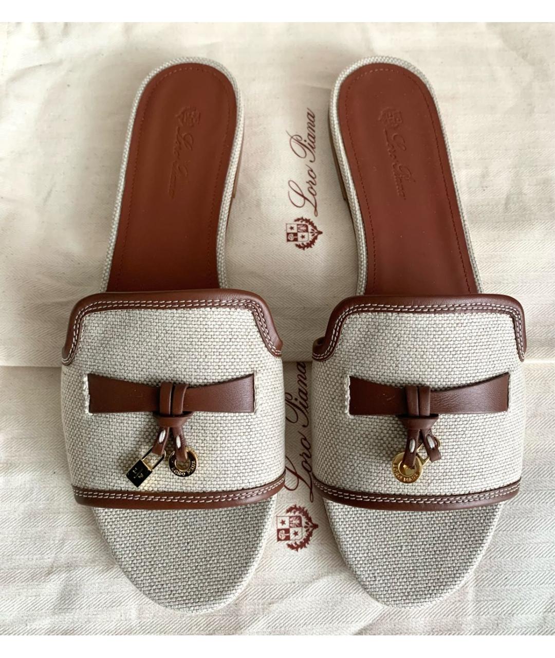 LORO PIANA Бежевые текстильные шлепанцы, фото 2