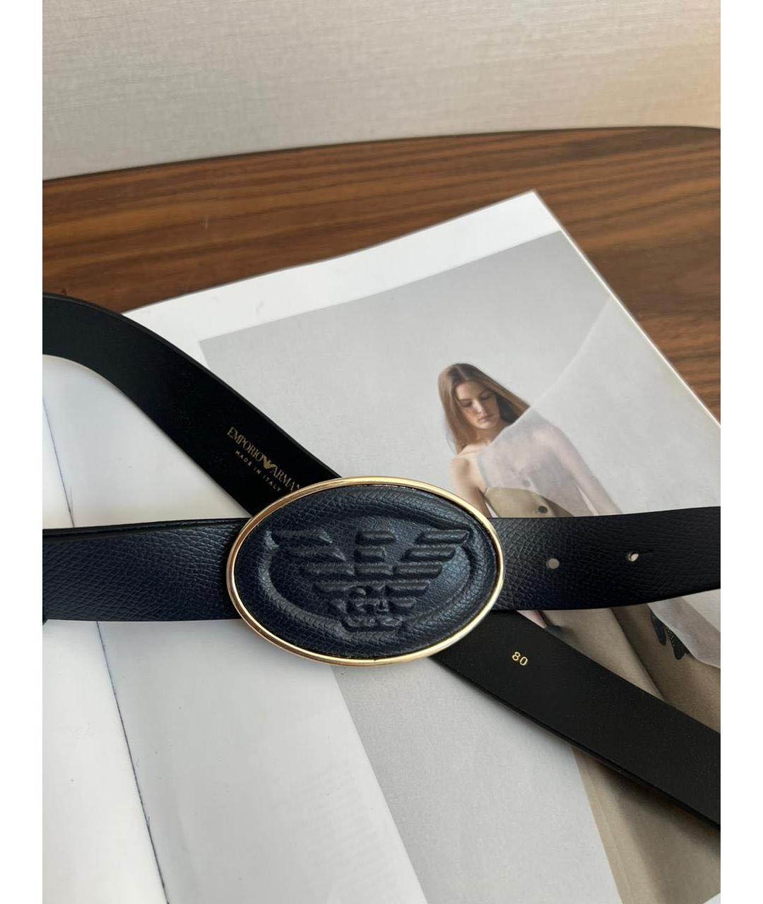 EMPORIO ARMANI Черный кожаный ремень, фото 4