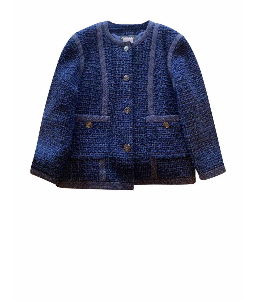 CHANEL Темно-синий твидовый жакет/пиджак, фото 1
