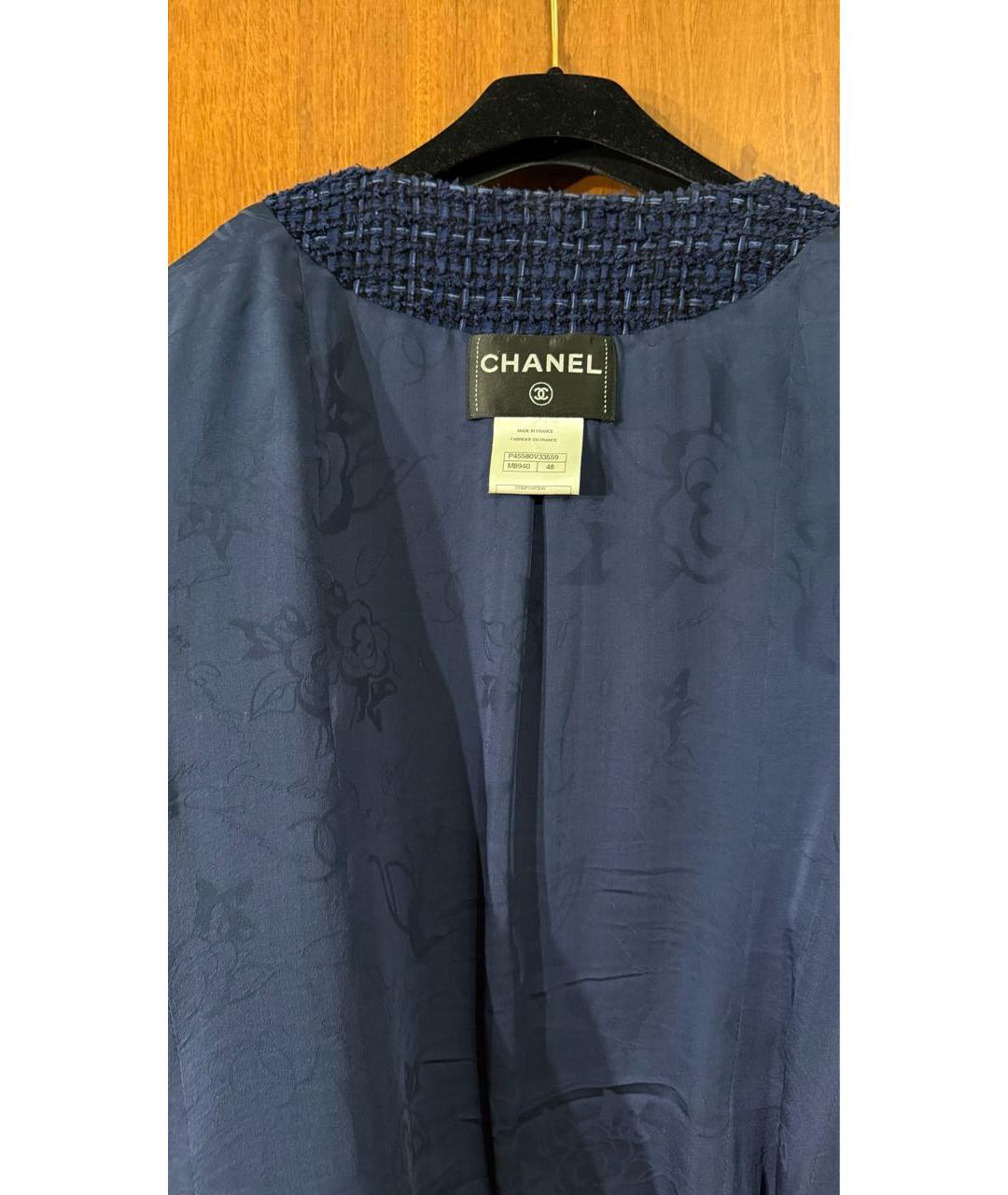 CHANEL Темно-синий твидовый жакет/пиджак, фото 3