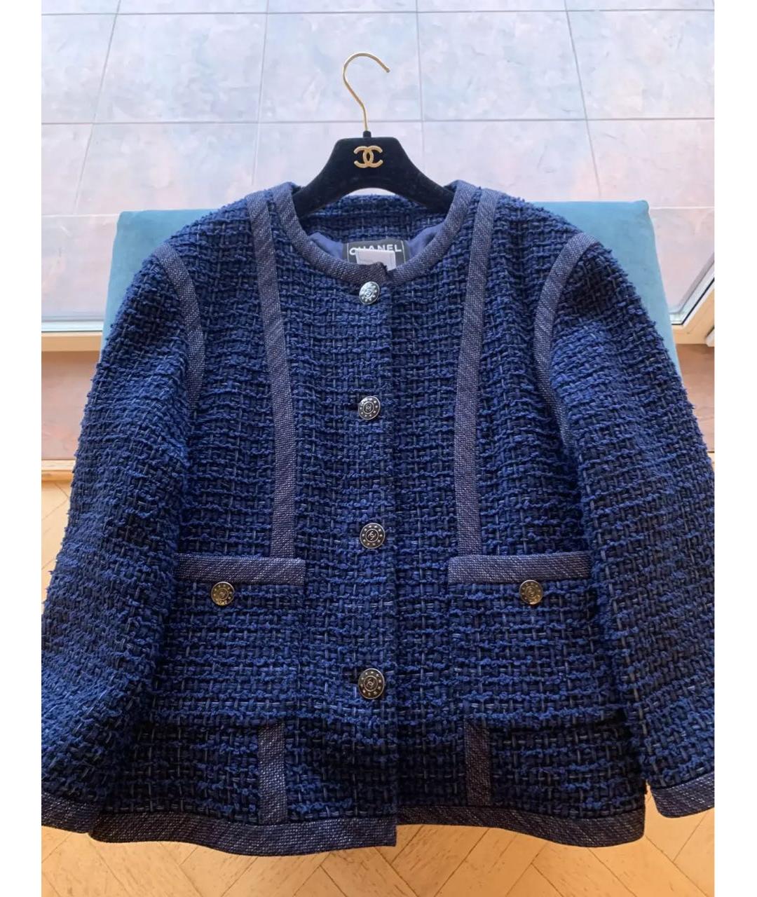 CHANEL Темно-синий твидовый жакет/пиджак, фото 5