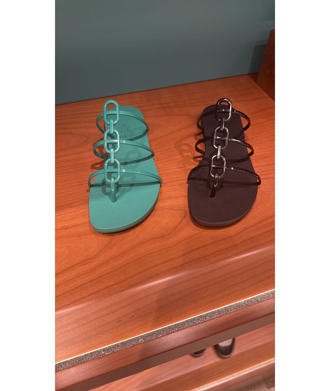HERMES Бирюзовые шлепанцы, фото 3