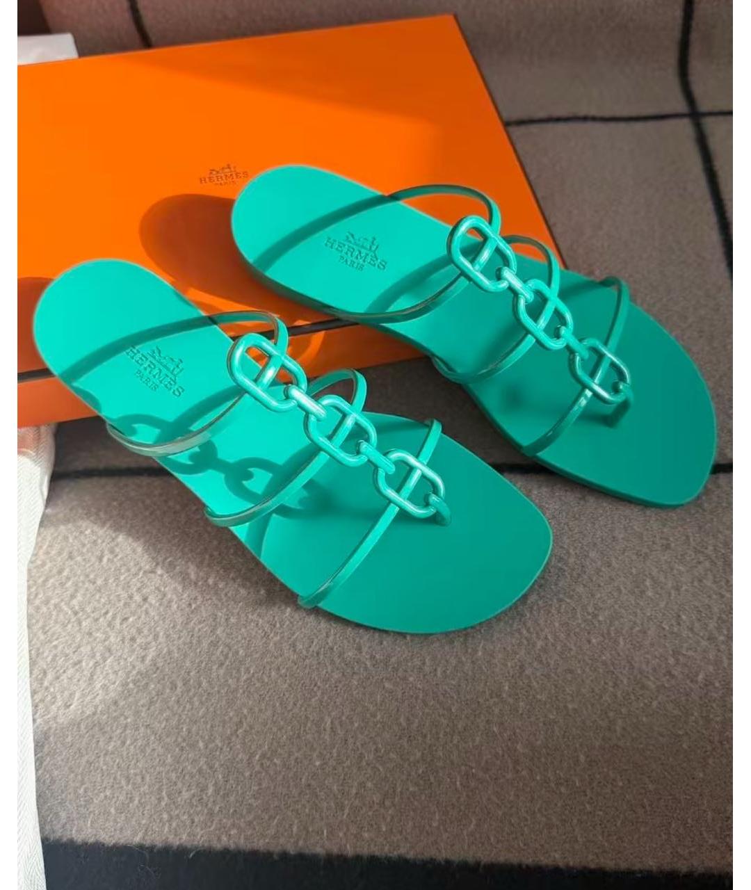 HERMES Бирюзовые шлепанцы, фото 4