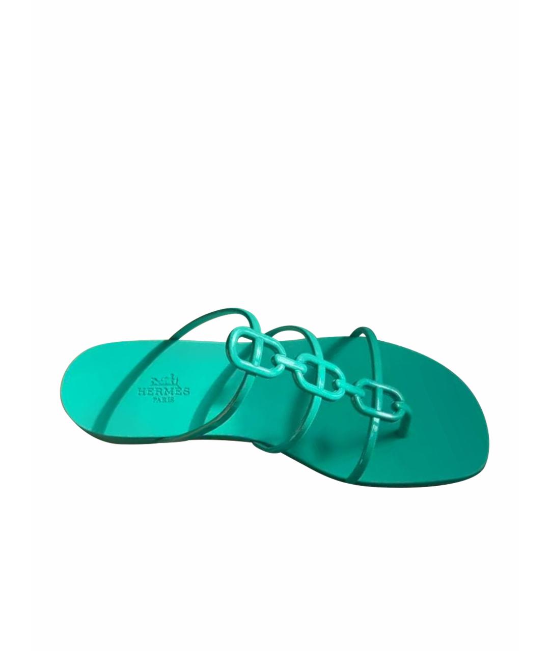 HERMES Бирюзовые шлепанцы, фото 1