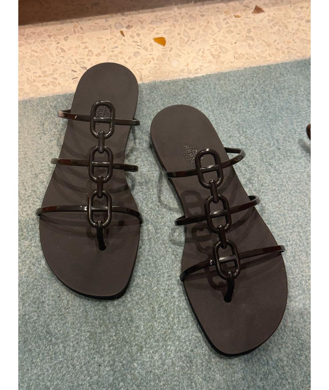 HERMES Черные шлепанцы, фото 3