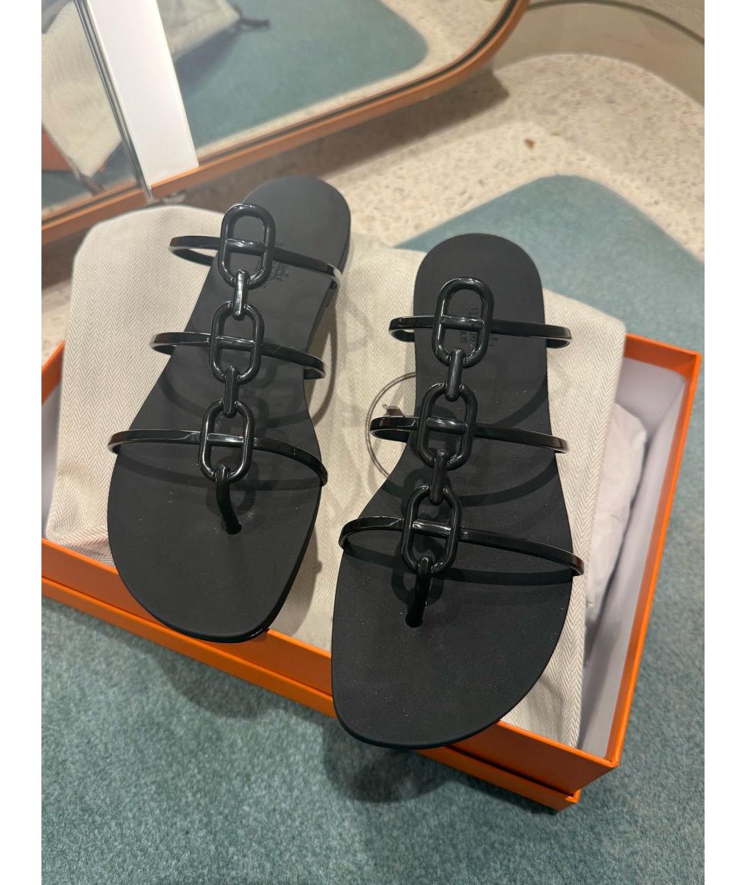 HERMES Черные шлепанцы, фото 2