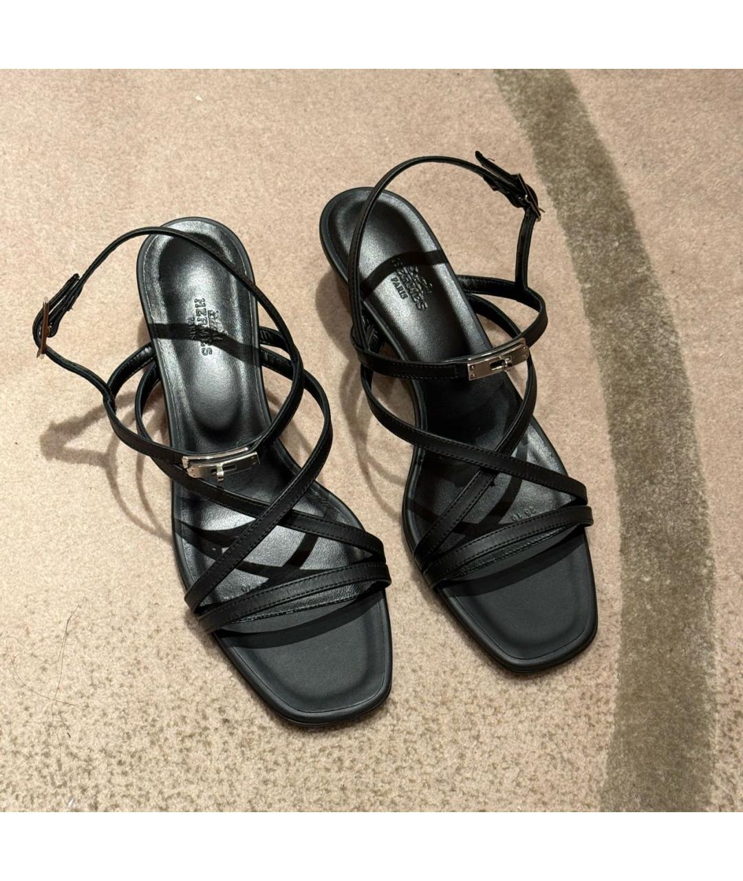 HERMES Черные кожаные босоножки, фото 3