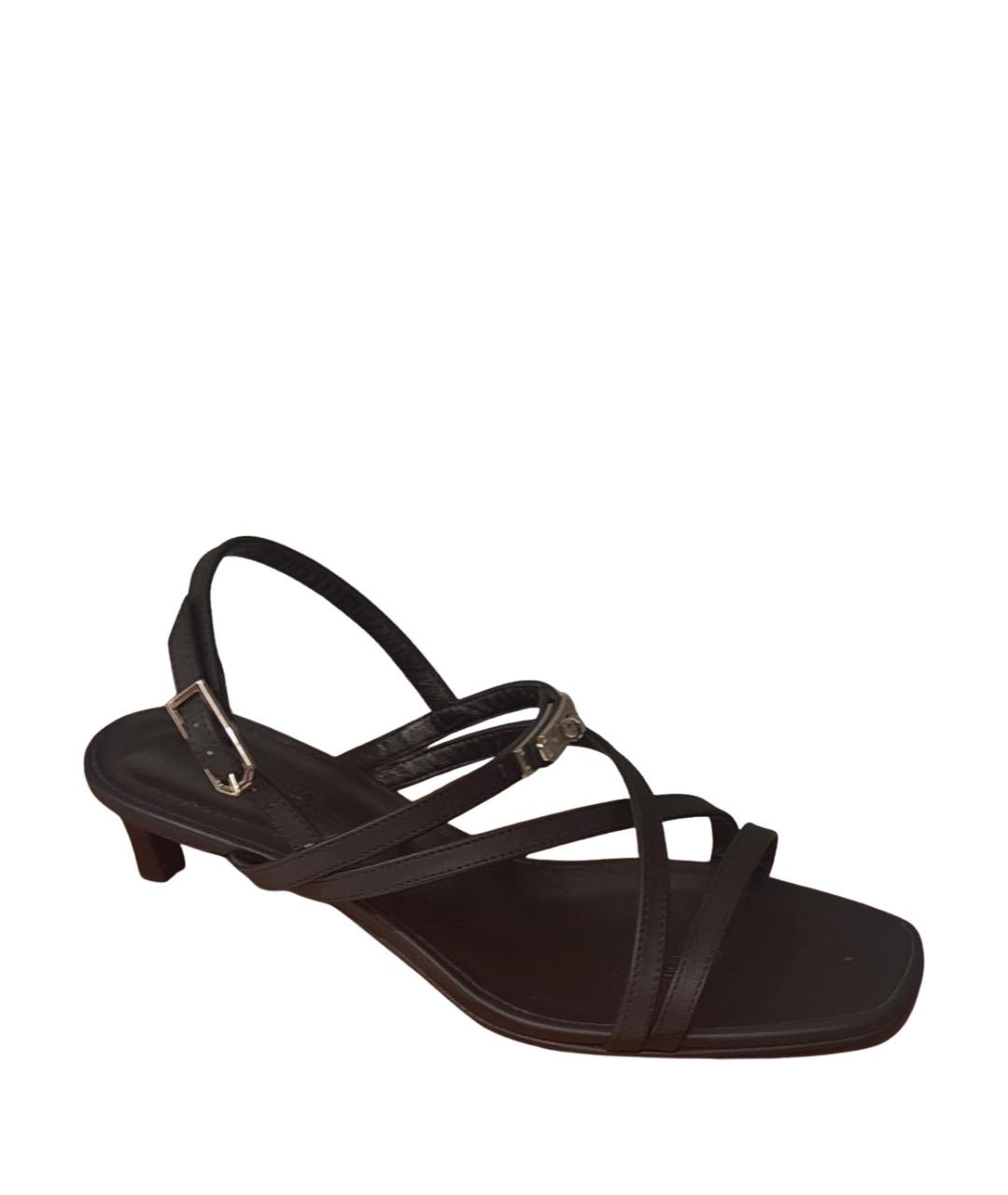 HERMES Черные кожаные босоножки, фото 1