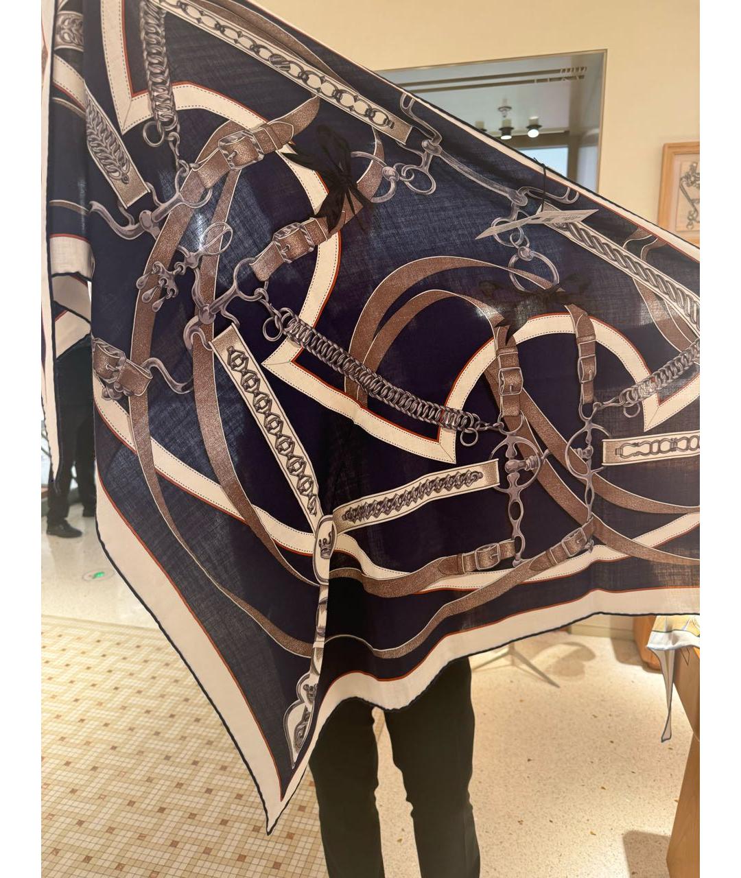 HERMES Темно-синий кашемировый платок, фото 2