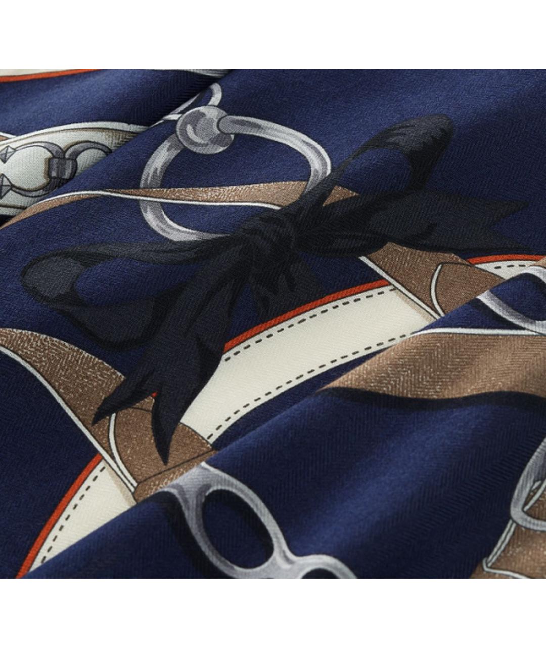 HERMES Темно-синий кашемировый платок, фото 3