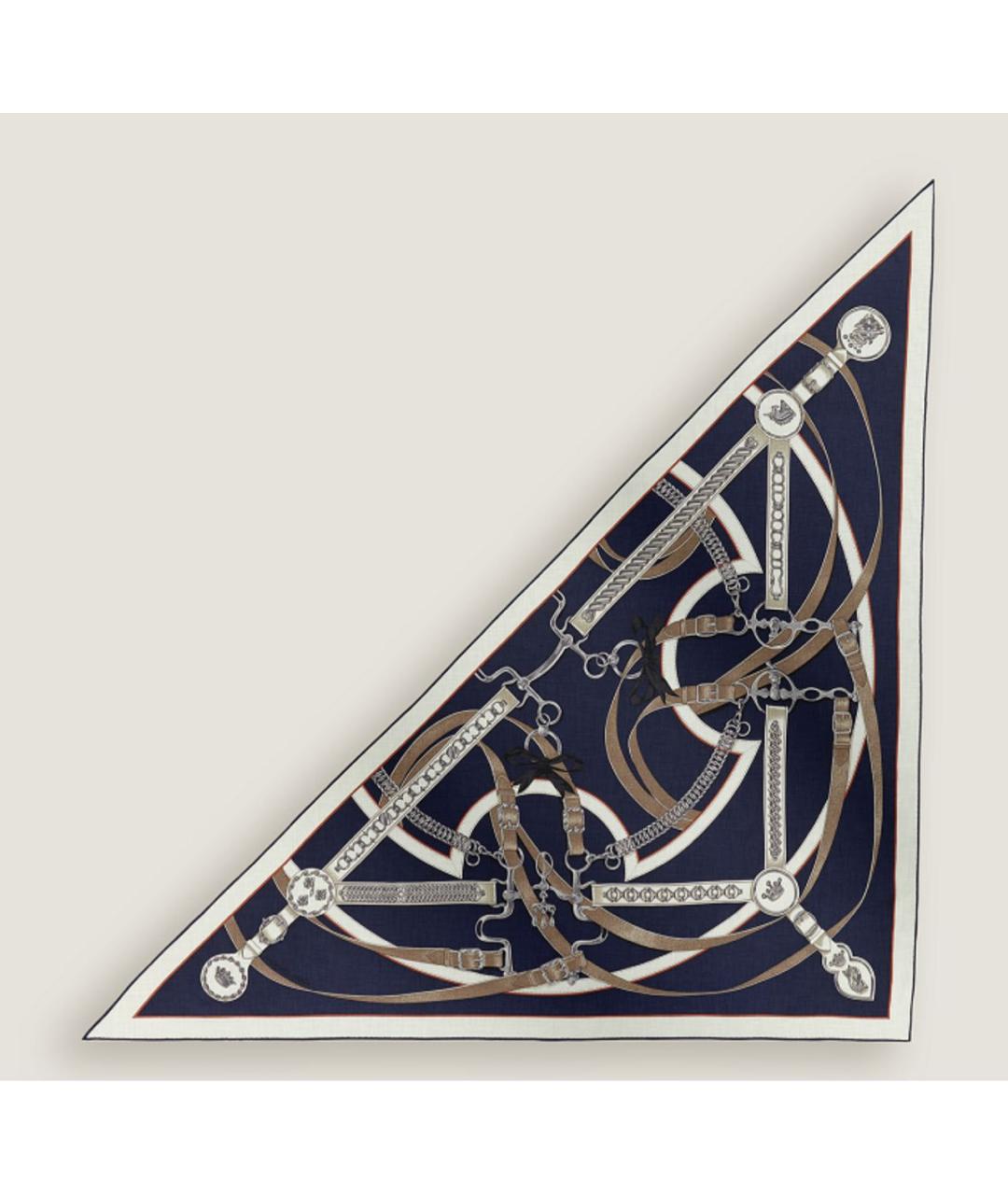 HERMES Темно-синий кашемировый платок, фото 5