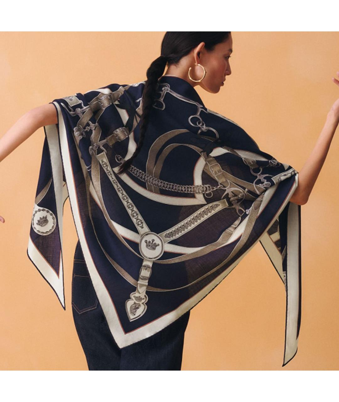 HERMES Темно-синий кашемировый платок, фото 4