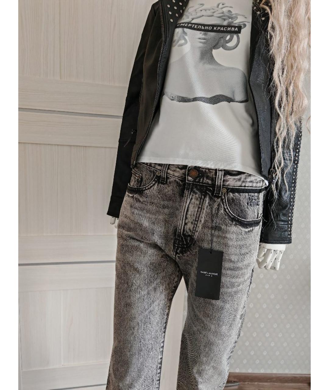 SAINT LAURENT Серые хлопковые прямые джинсы, фото 8