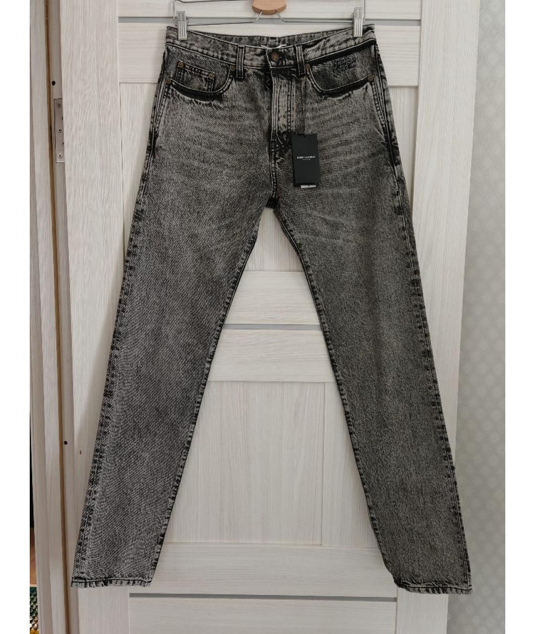 SAINT LAURENT Серые хлопковые прямые джинсы, фото 10