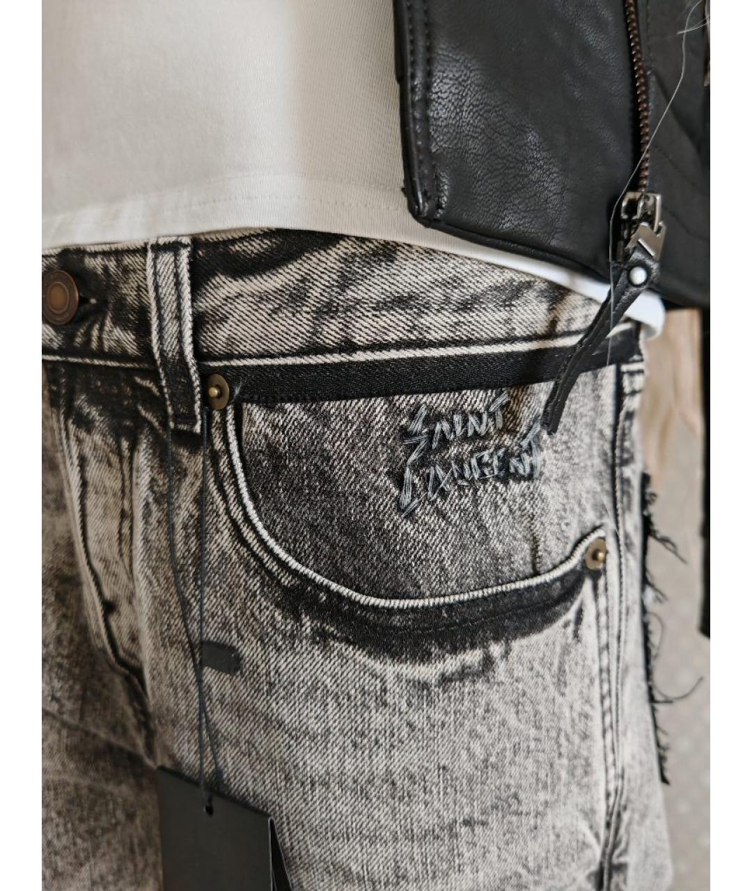 SAINT LAURENT Серые хлопковые прямые джинсы, фото 9