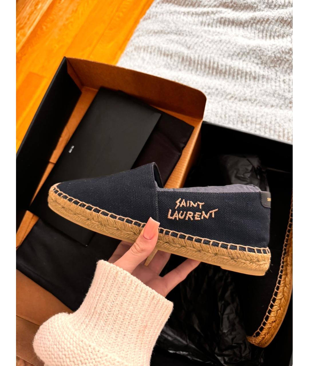 SAINT LAURENT Черные текстильные лоферы, фото 6