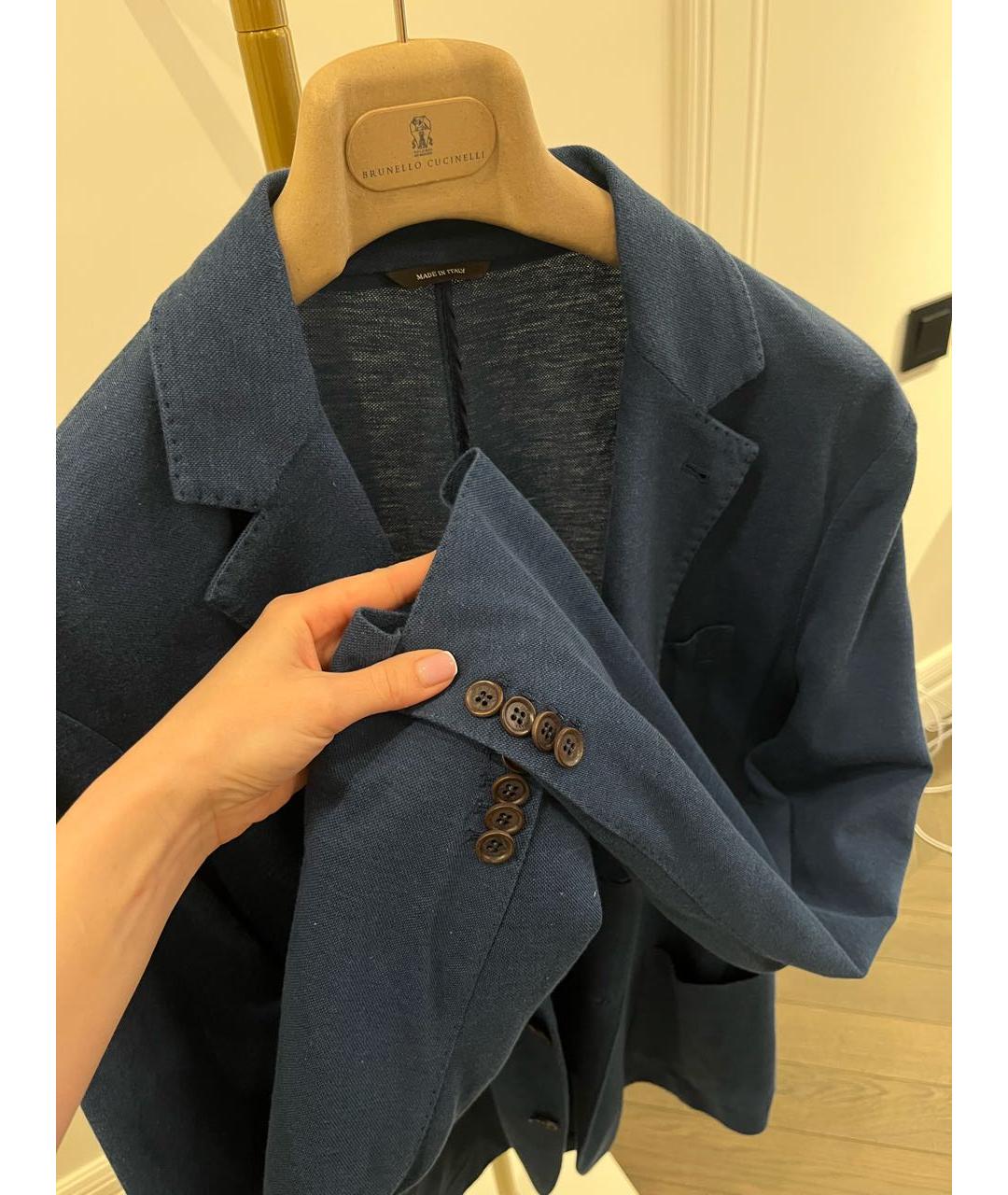 LORO PIANA Синий хлопковый пиджак, фото 4