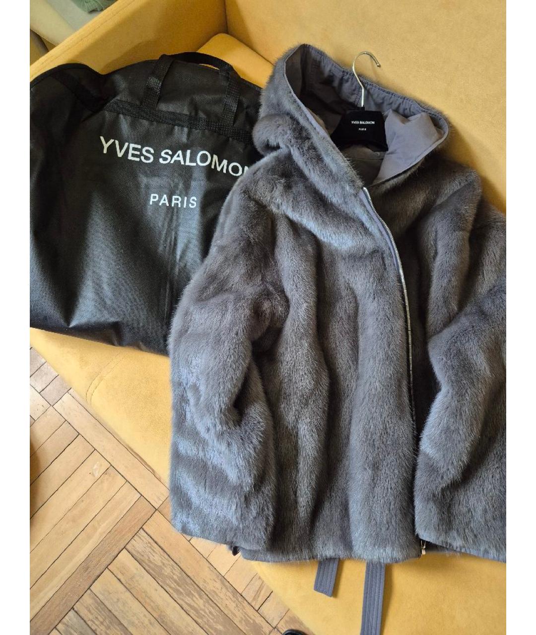 YVES SALOMON Серая меховая шуба, фото 6
