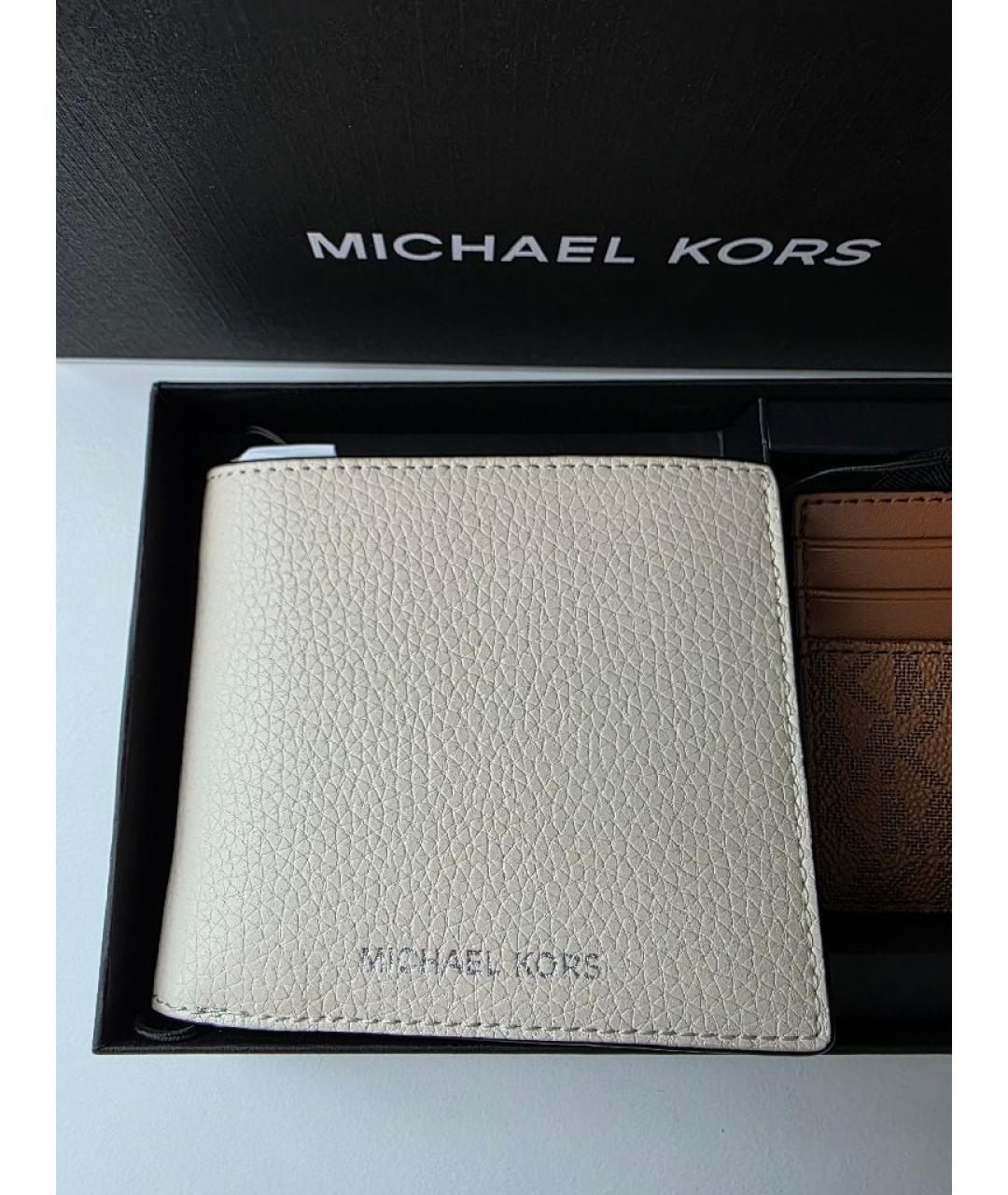 MICHAEL KORS Бежевый кожаный кошелек, фото 7