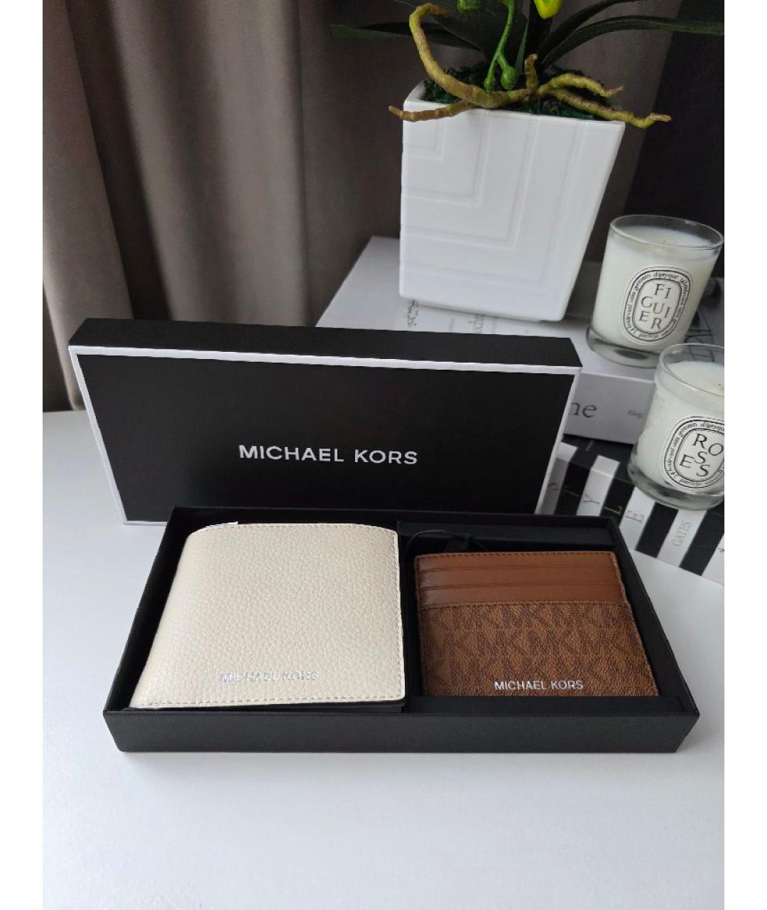 MICHAEL KORS Бежевый кожаный кошелек, фото 6