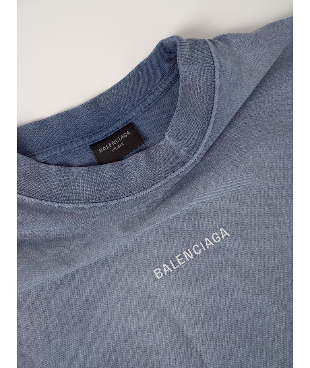 BALENCIAGA Синяя хлопковая футболка, фото 3