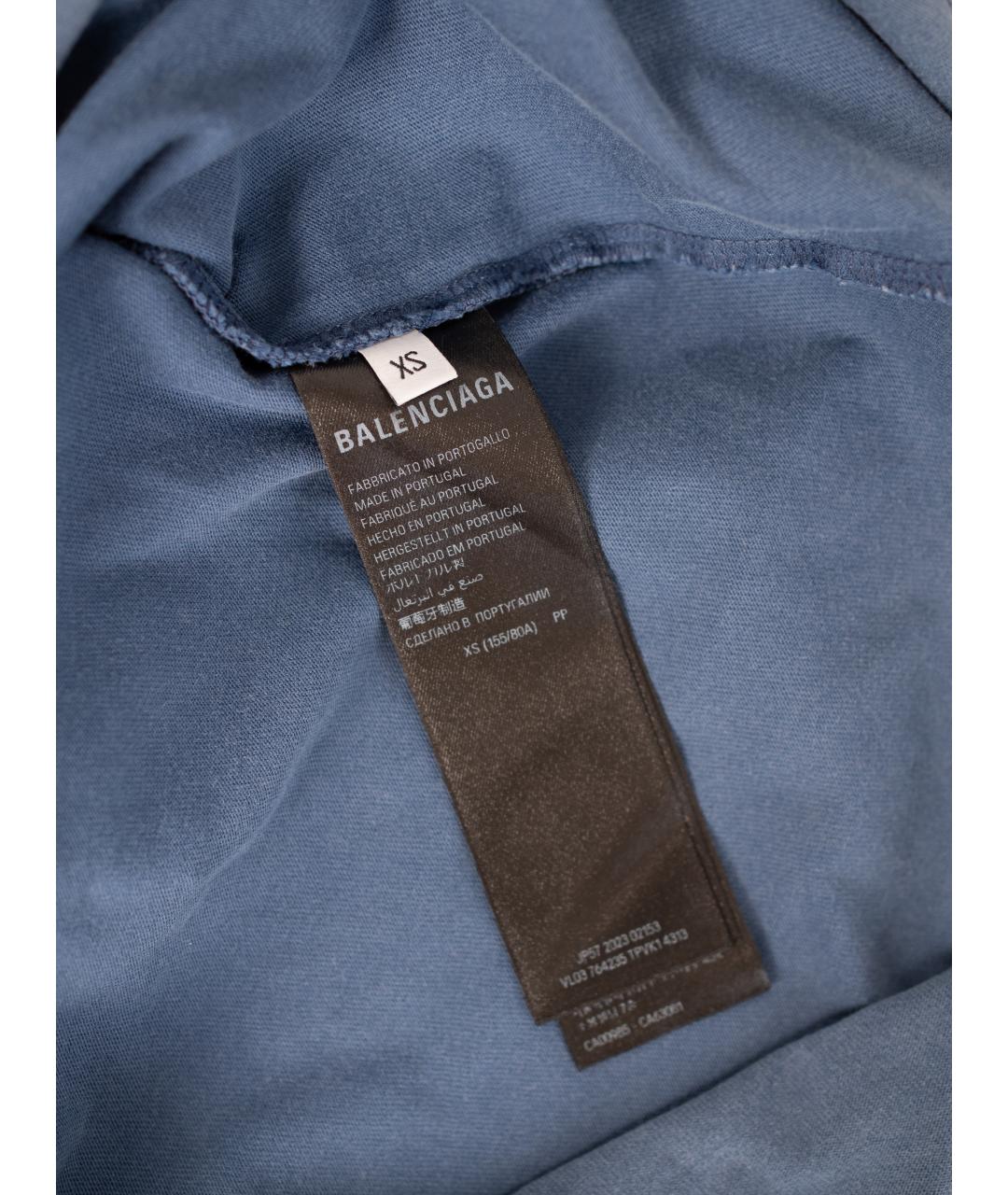 BALENCIAGA Синяя хлопковая футболка, фото 4