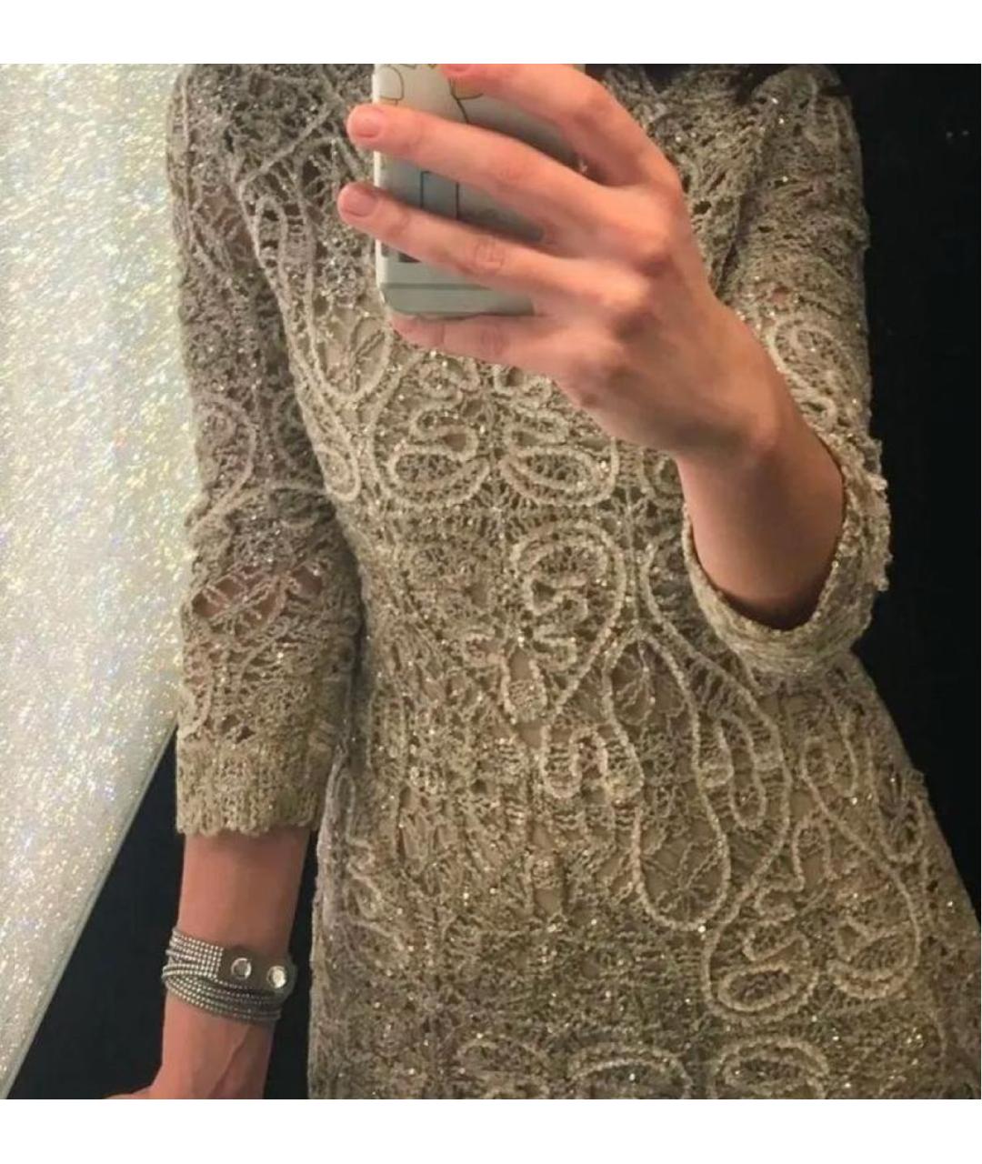 OSCAR DE LA RENTA Бежевое кружевное вечернее платье, фото 2