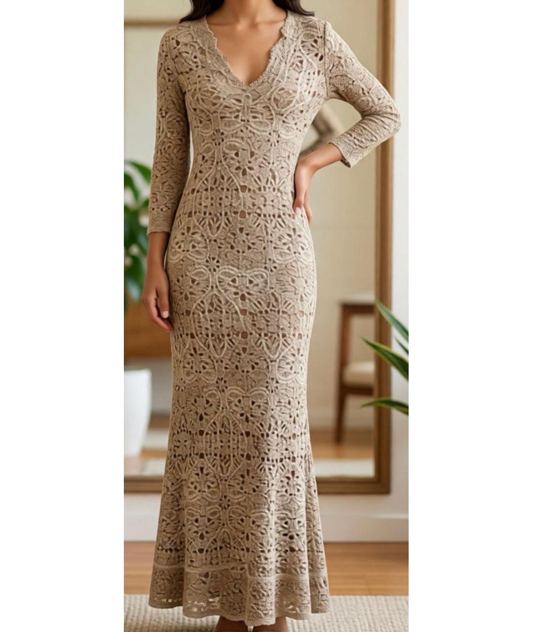 OSCAR DE LA RENTA Бежевое кружевное свадебное платье, фото 5