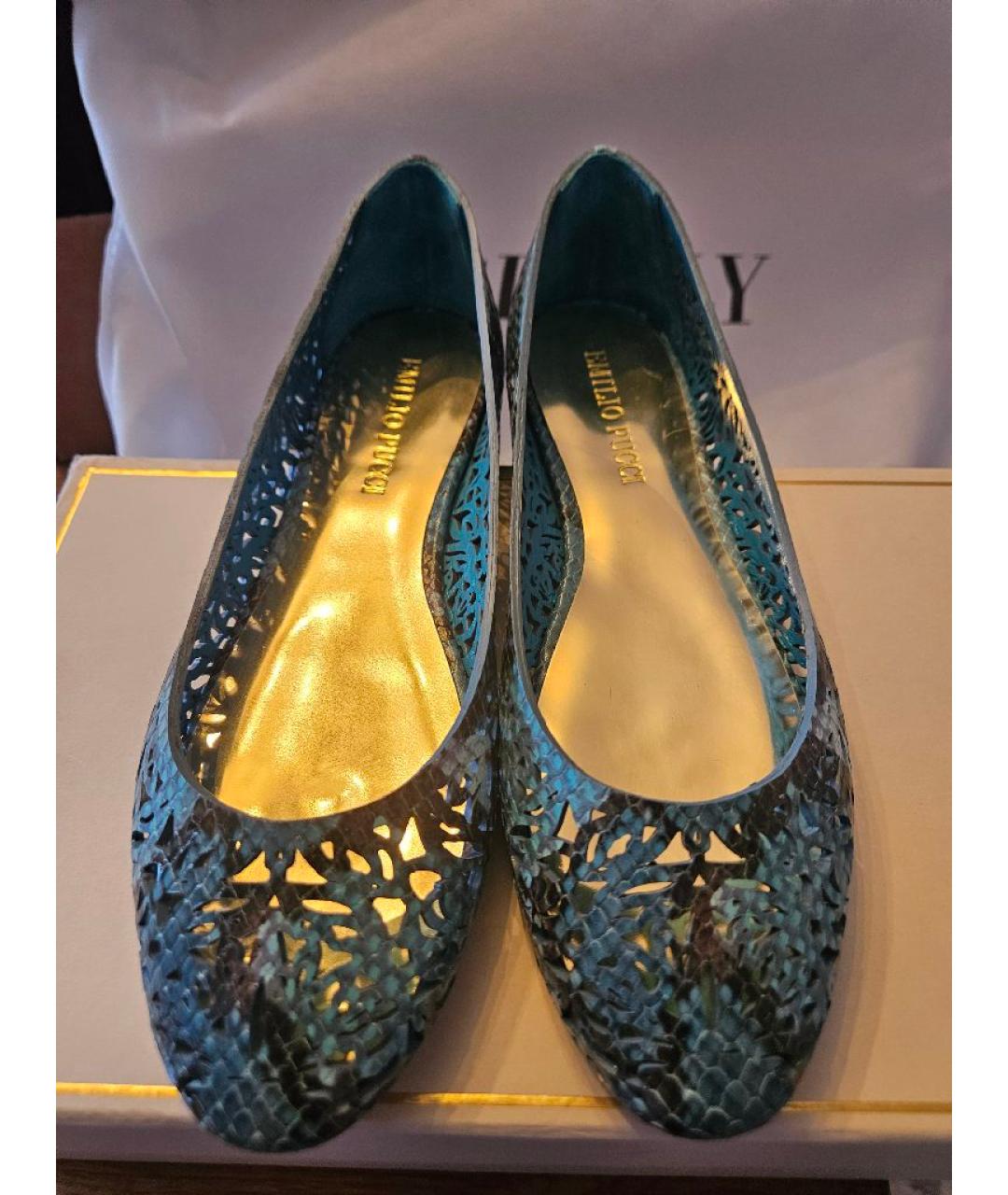 EMILIO PUCCI Бирюзовые кожаные балетки, фото 3