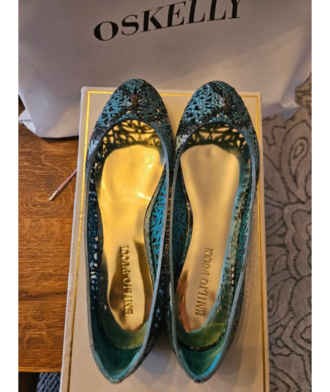 EMILIO PUCCI Бирюзовые кожаные балетки, фото 4