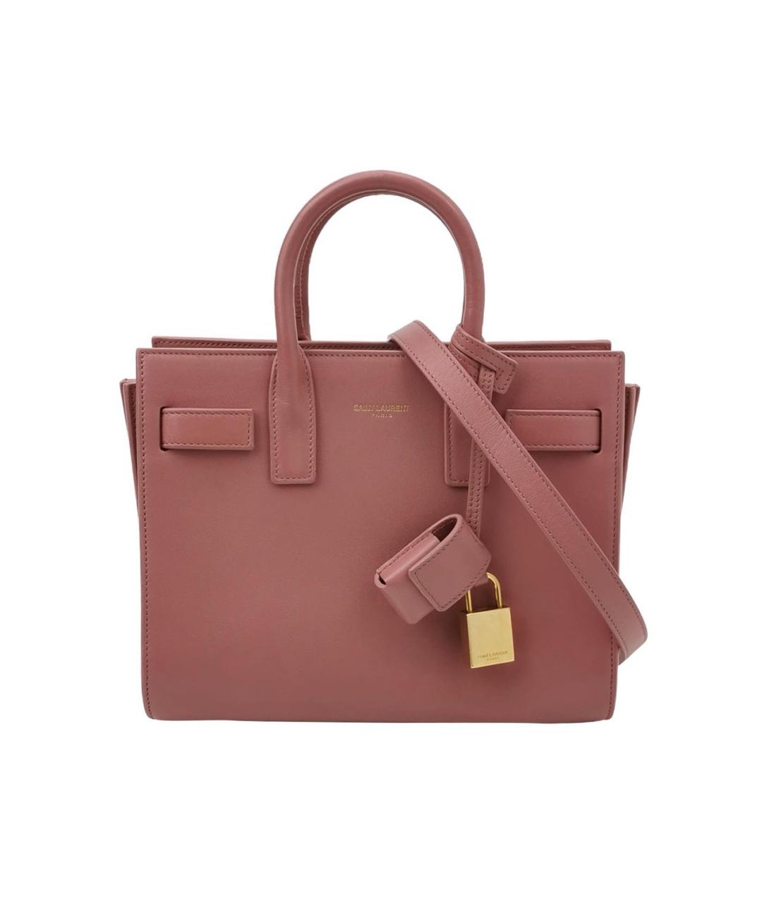 SAINT LAURENT Розовая кожаная сумка с короткими ручками, фото 9