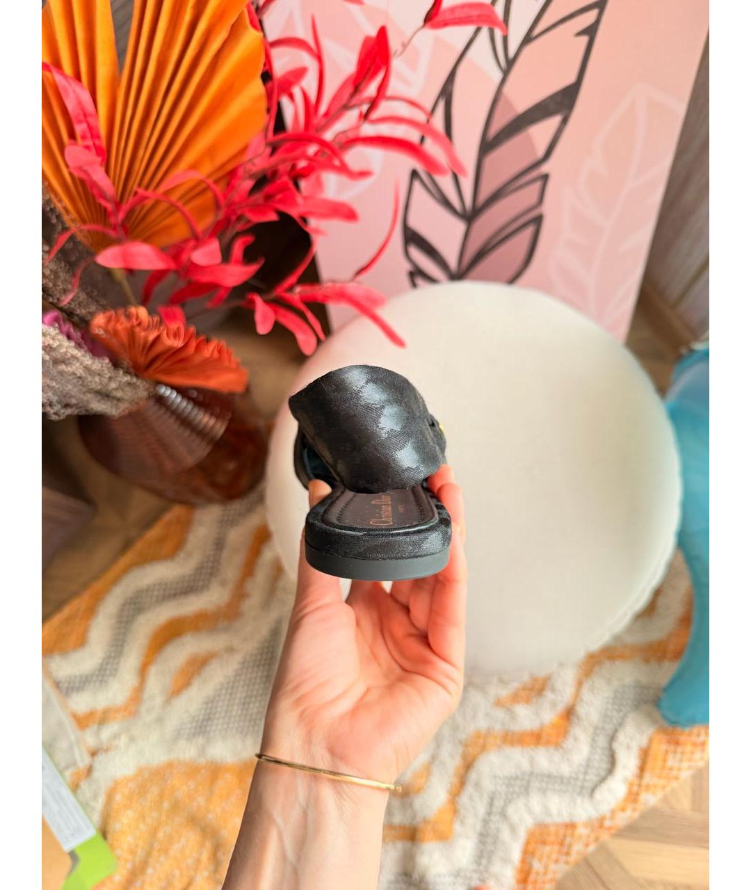 CHRISTIAN DIOR Антрацитовые текстильные балетки, фото 4