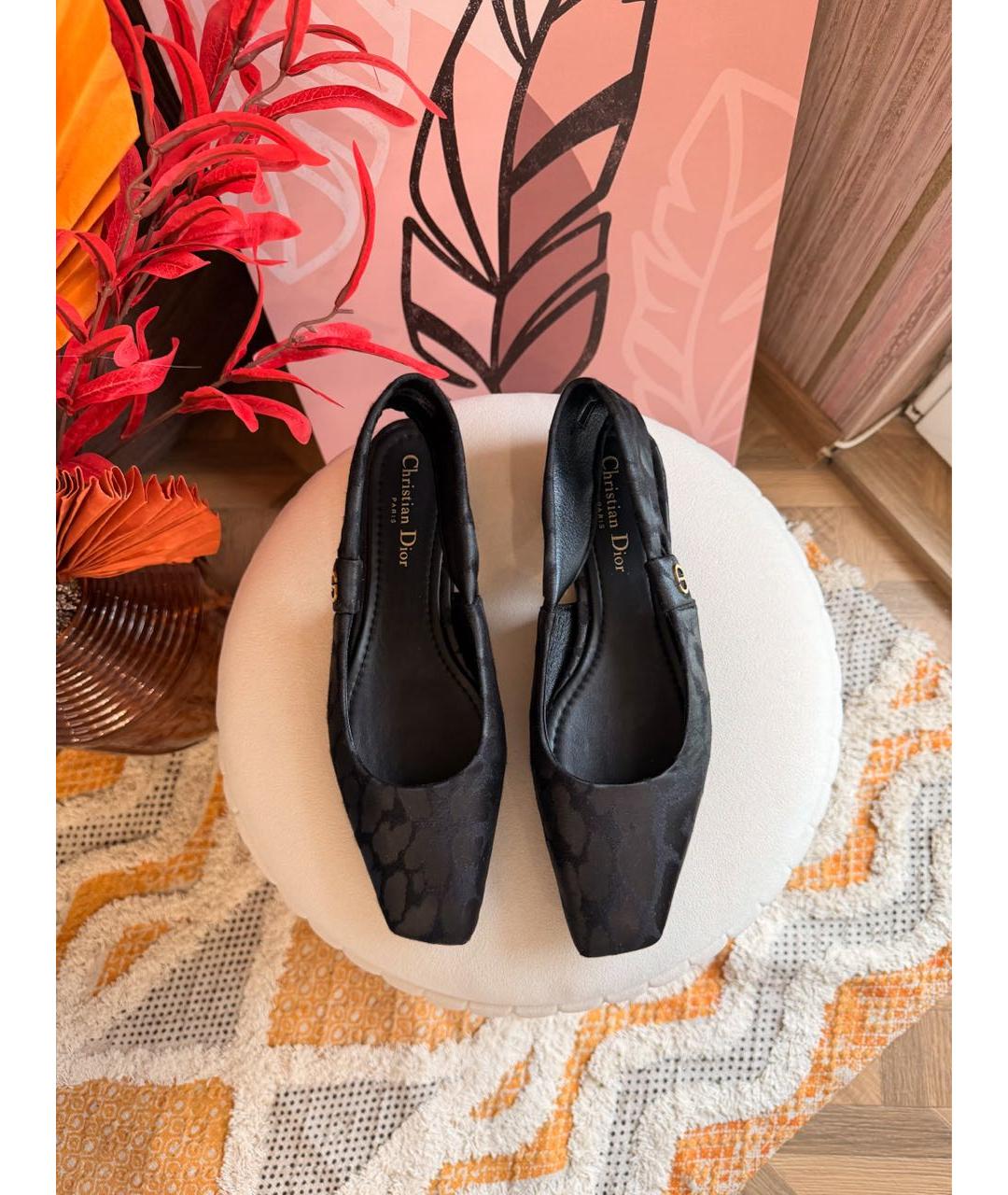 CHRISTIAN DIOR Антрацитовые текстильные балетки, фото 2
