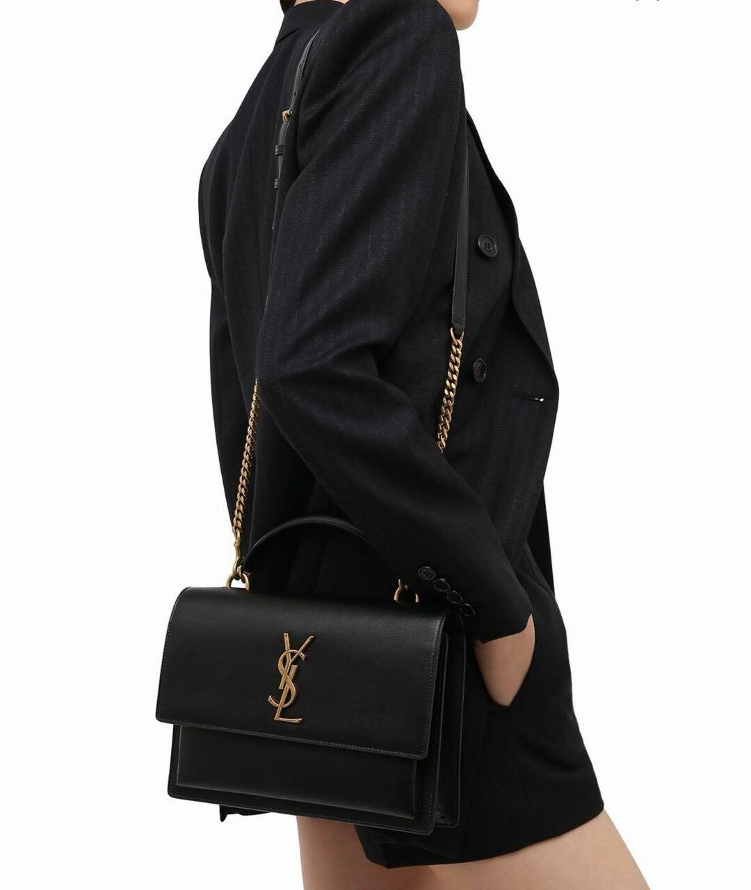 SAINT LAURENT Черная кожаная сумка через плечо, фото 5