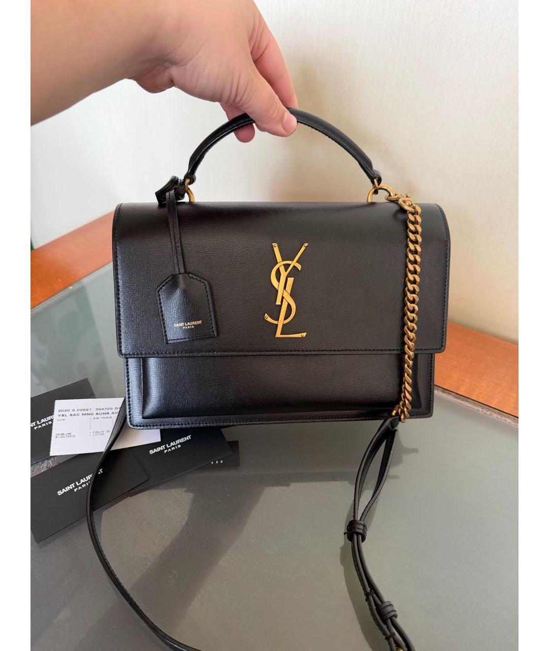 SAINT LAURENT Черная кожаная сумка через плечо, фото 3