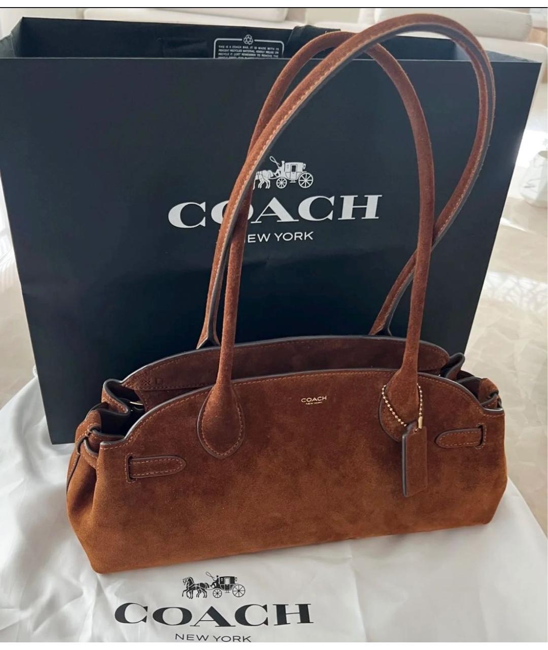 COACH Коричневая замшевая сумка через плечо, фото 7