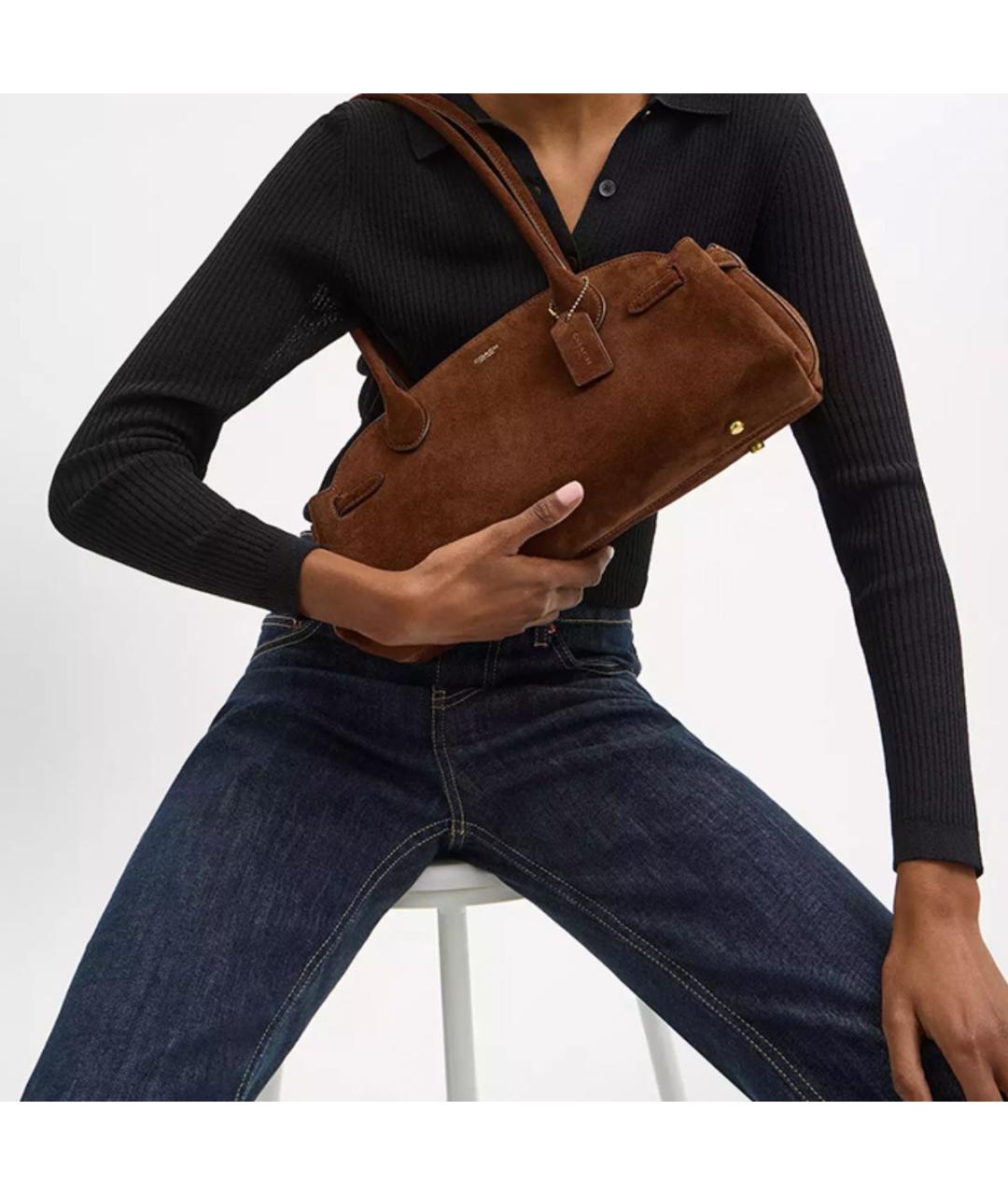 COACH Коричневая замшевая сумка через плечо, фото 5