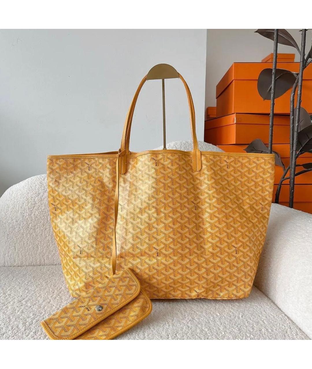 GOYARD Желтая шерстяная сумка тоут, фото 7