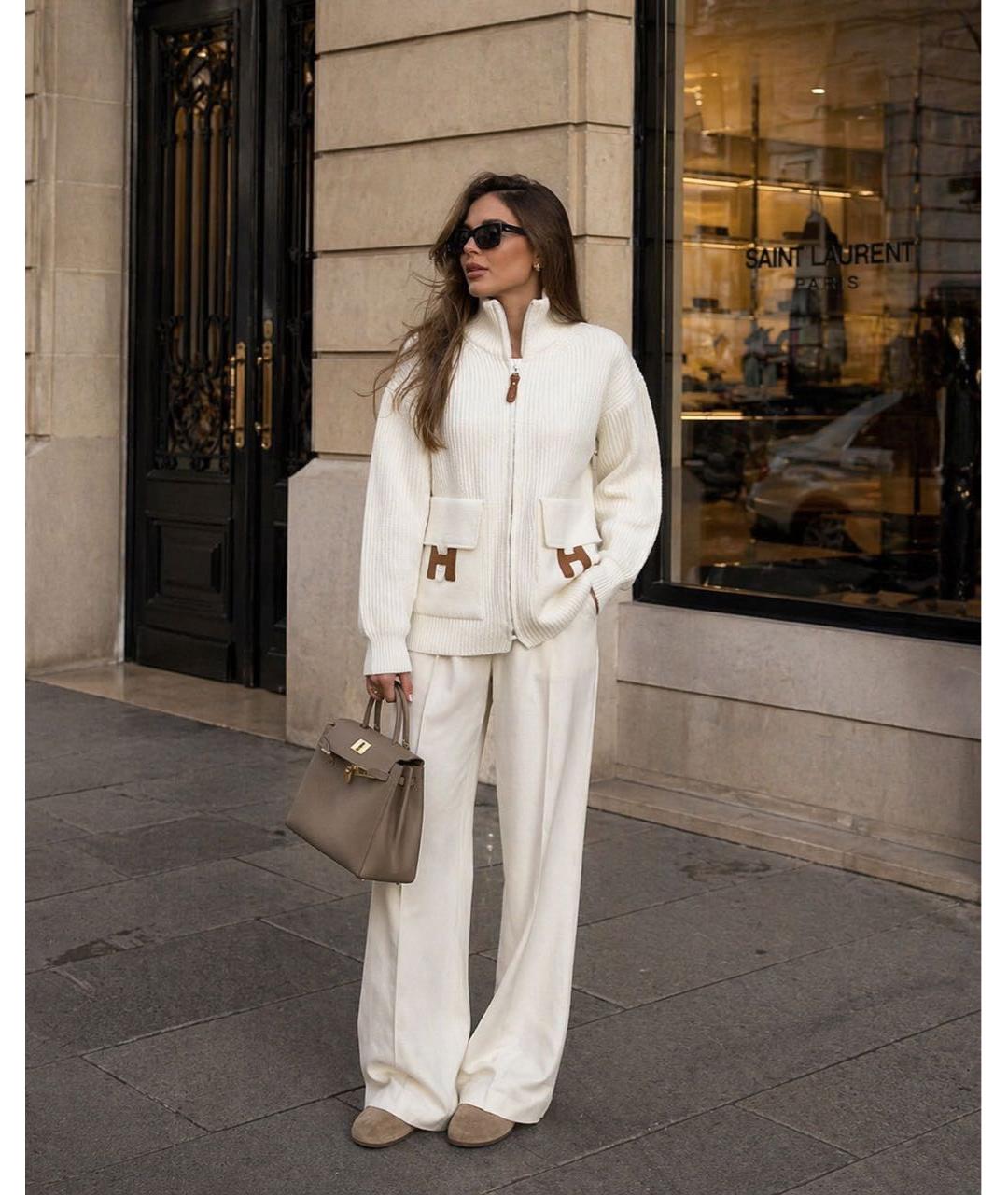 HERMES Белый шерстяной кардиган, фото 4