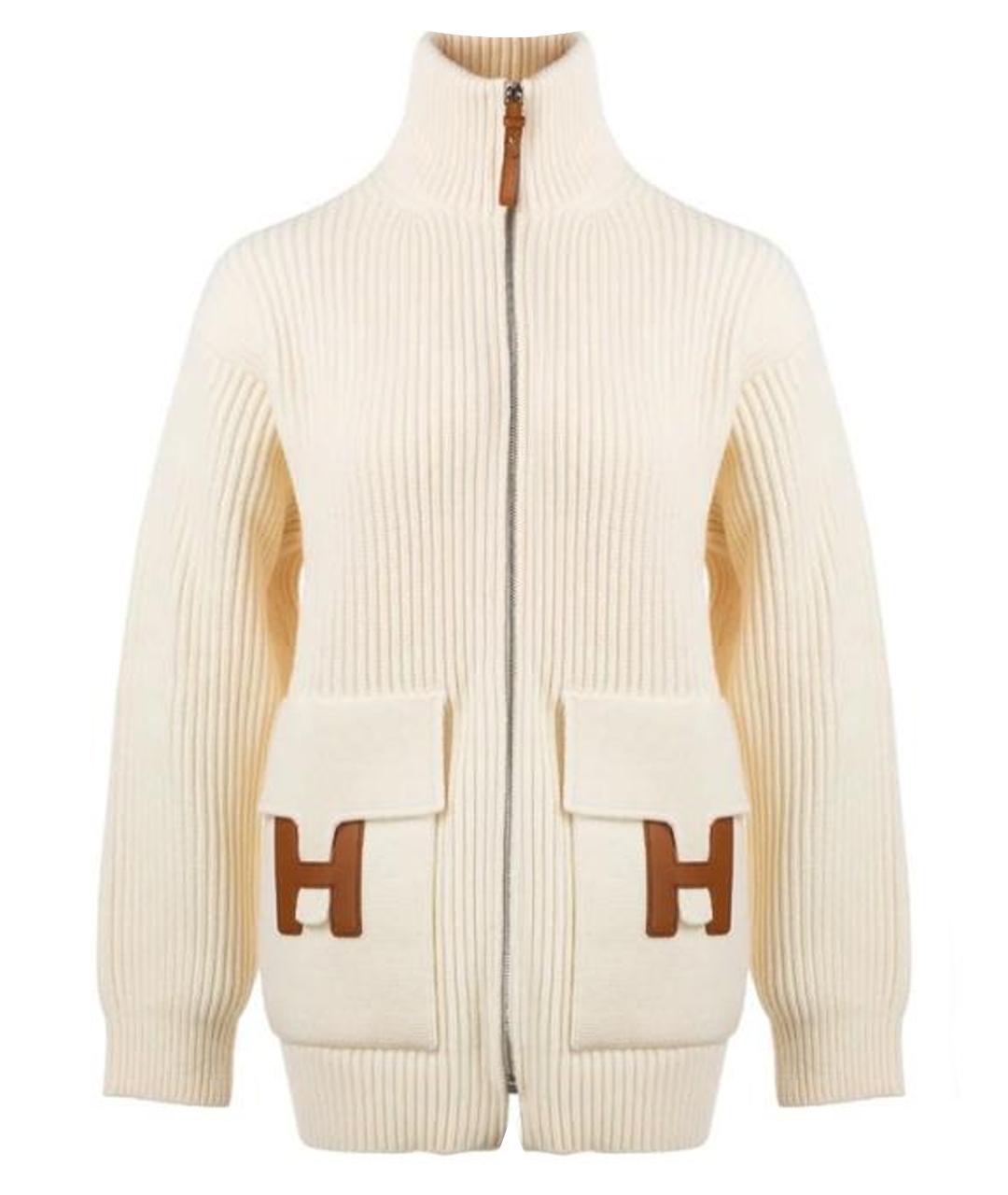 HERMES Белый шерстяной кардиган, фото 1