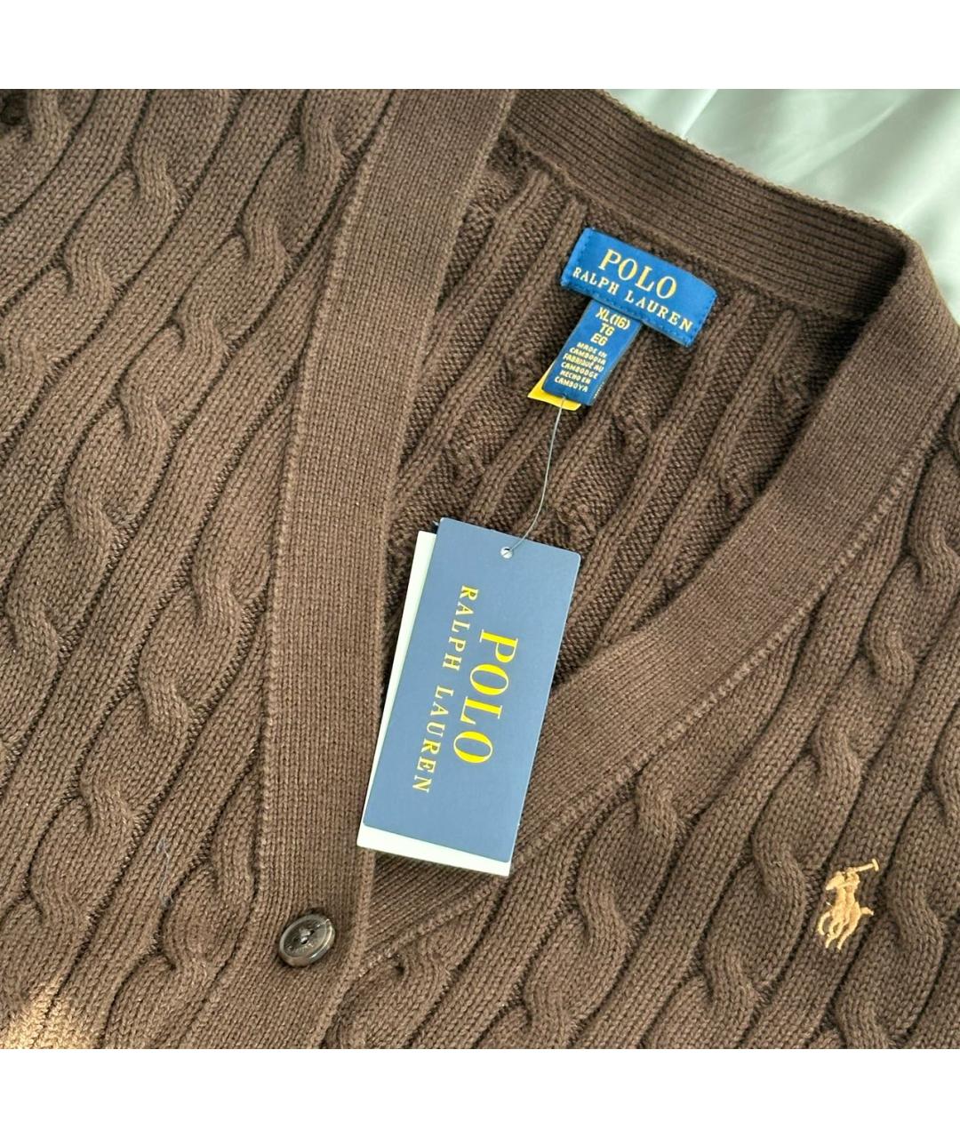 POLO RALPH LAUREN Коричневый хлопковый кардиган, фото 5