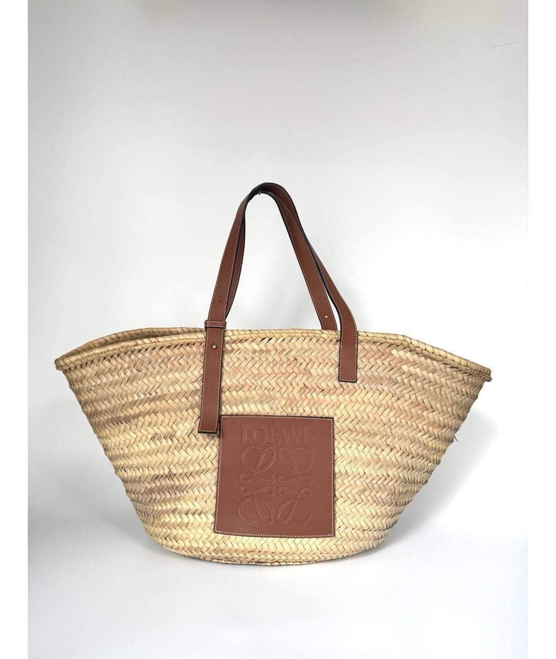 LOEWE Бежевая пелетеная пляжная сумка, фото 9