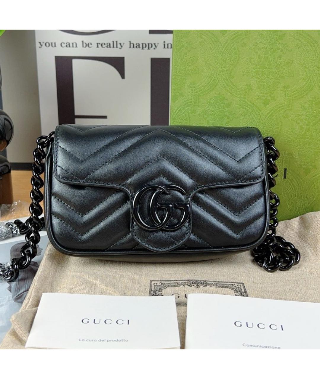 GUCCI Черная кожаная сумка через плечо, фото 8