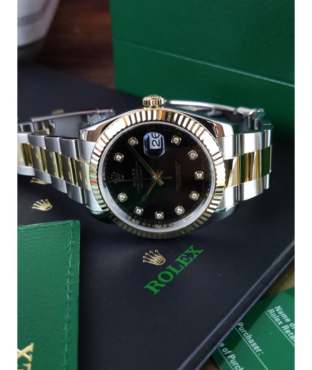 ROLEX Черные часы из желтого золота, фото 2