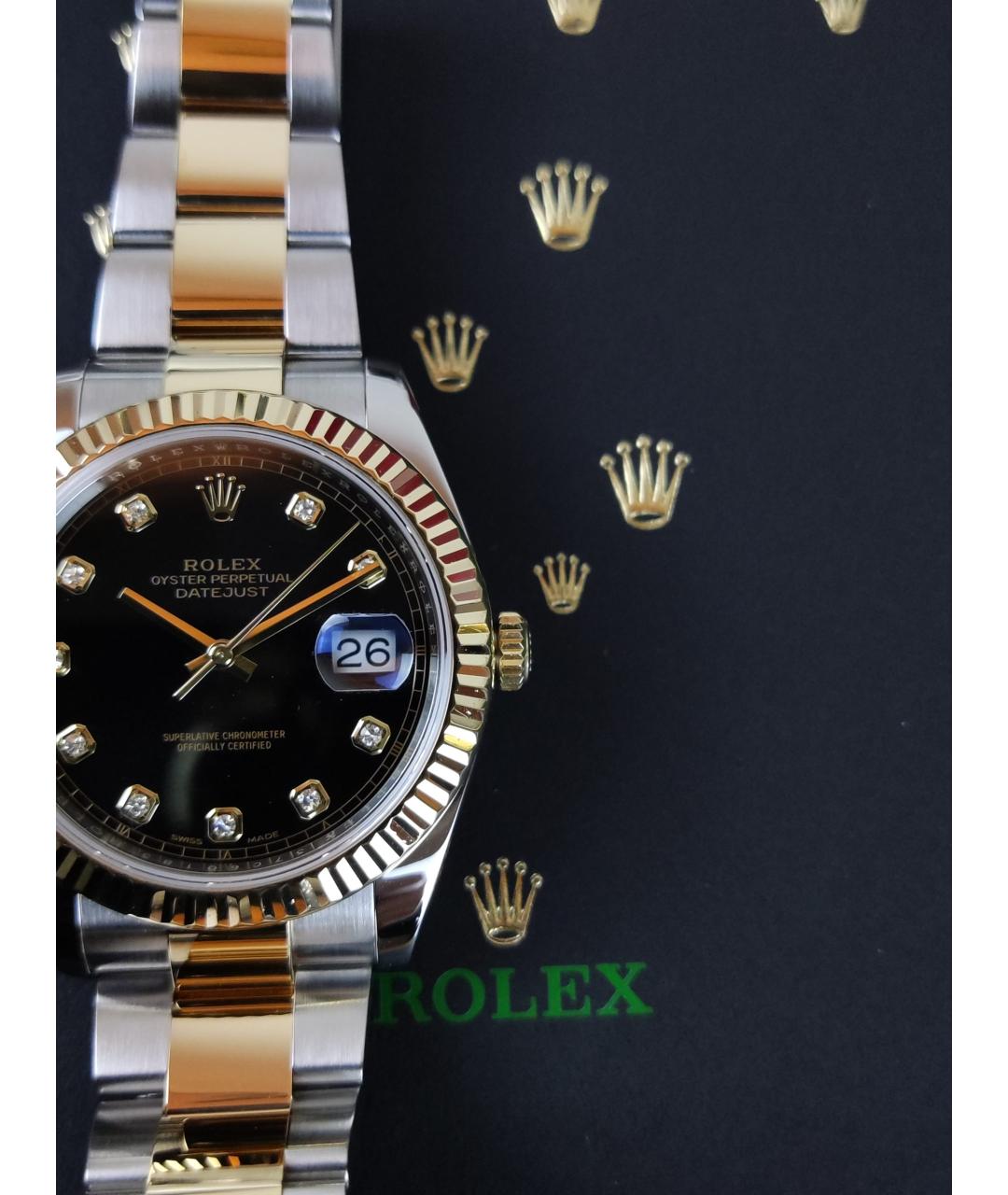 ROLEX Черные часы из желтого золота, фото 3
