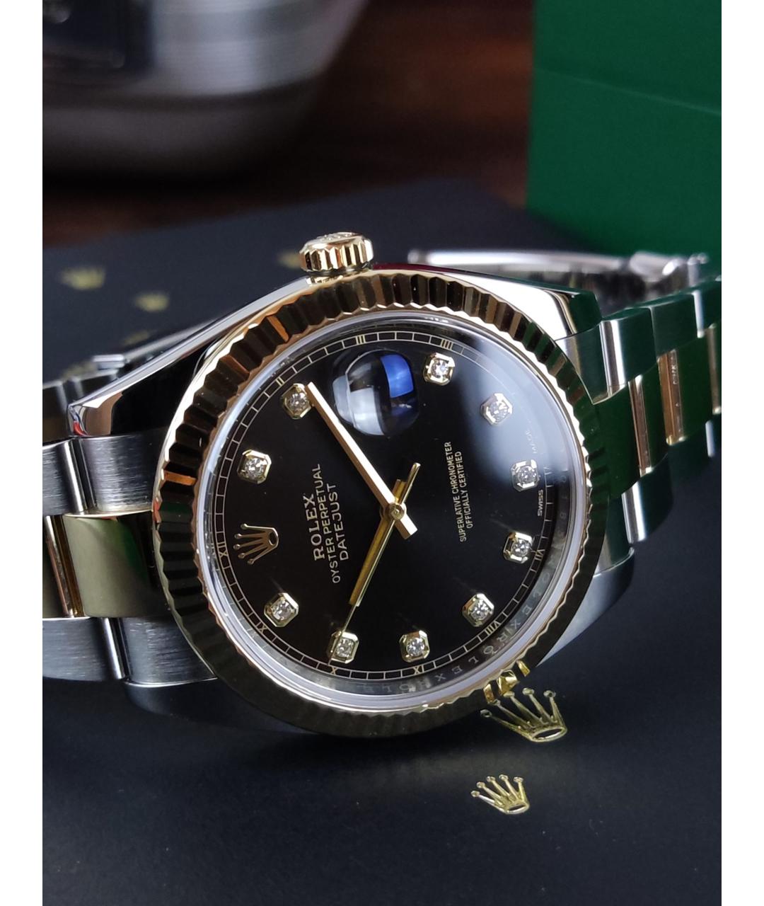 ROLEX Черные часы из желтого золота, фото 4