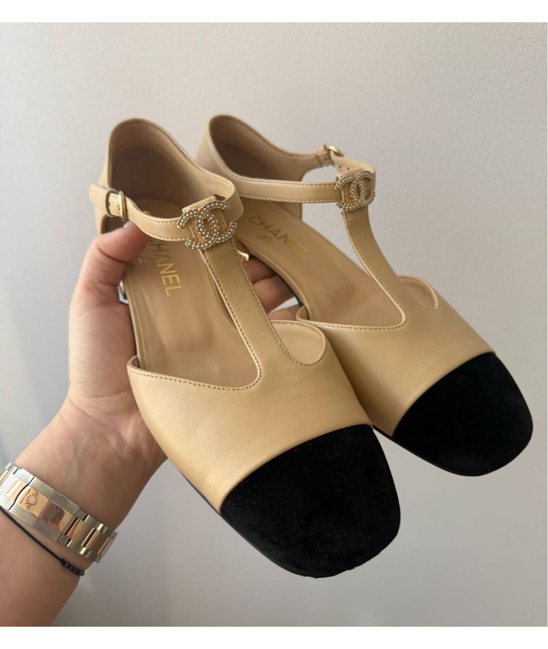 CHANEL Бежевые кожаные балетки, фото 6