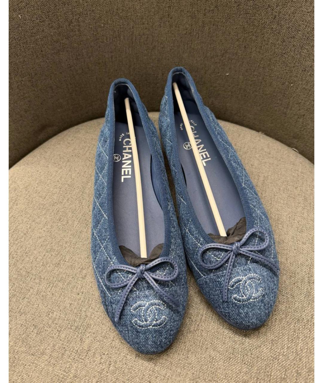 CHANEL Синие текстильные балетки, фото 5