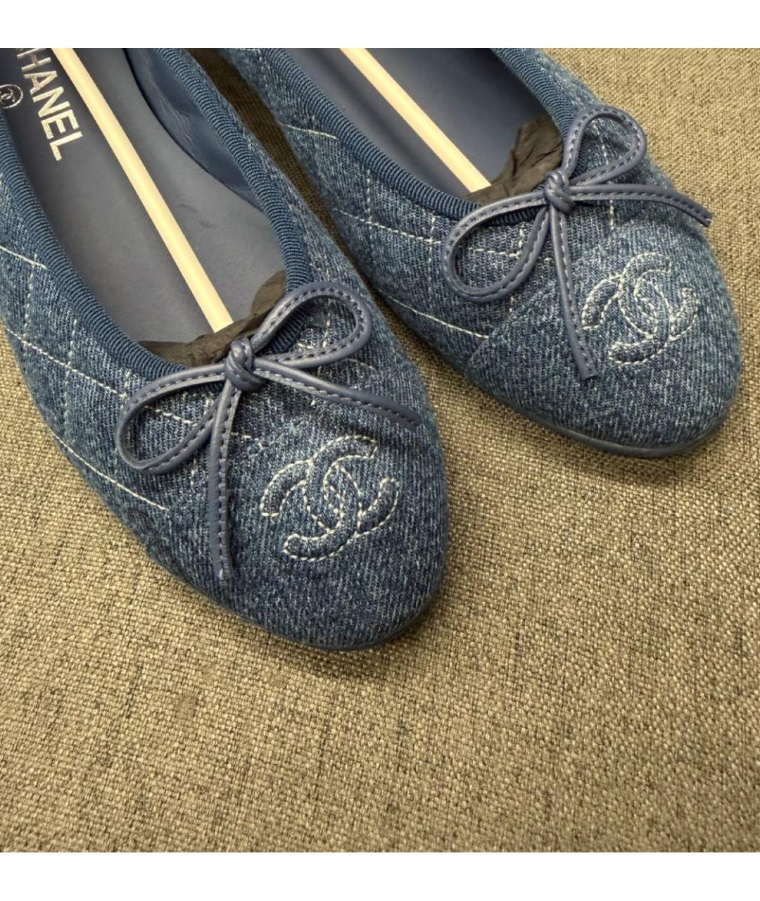 CHANEL Синие текстильные балетки, фото 4