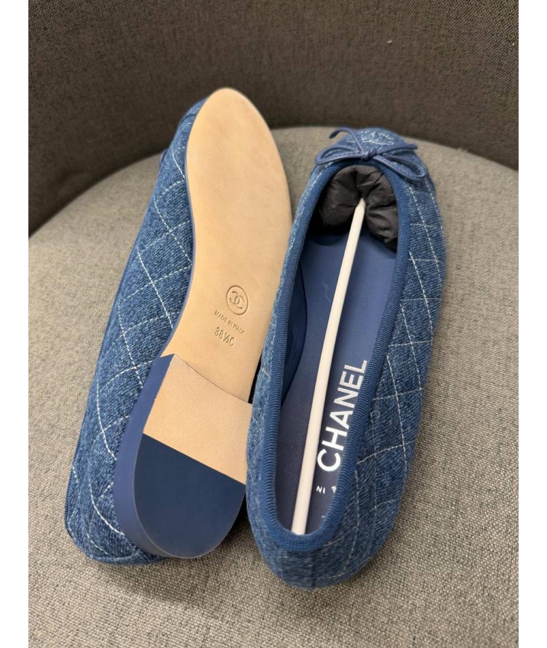 CHANEL Синие текстильные балетки, фото 3